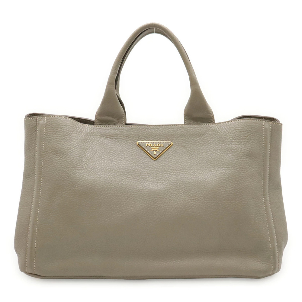 Prada Canapa Tote Bag Handbag Leather Gray